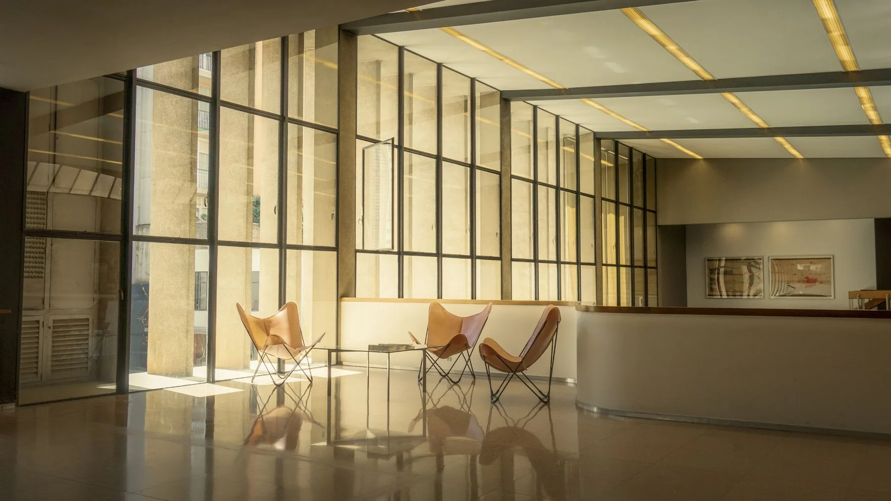 Warm, spotless reception lobby